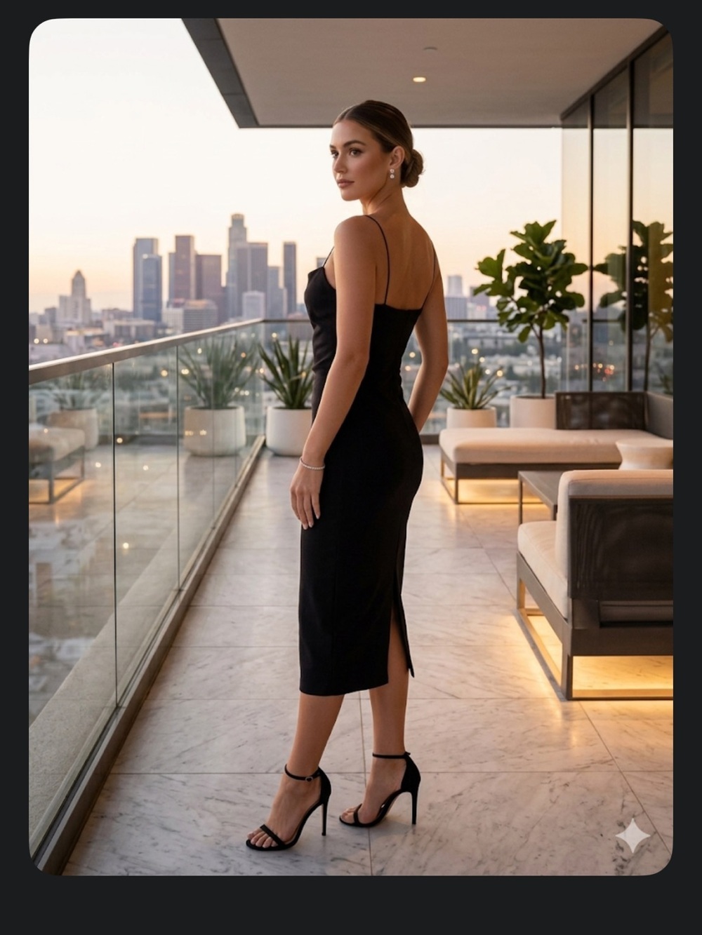 Michael Costello Black Spaghetti-Strap Midi Dress